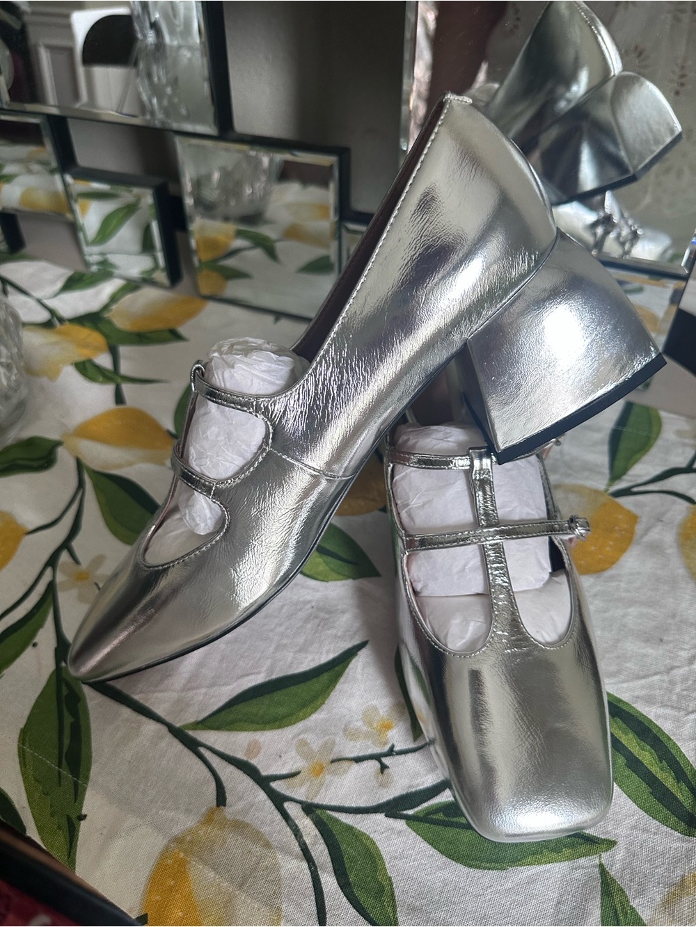 Paolo Metallic Silver Mary Jane Block Heel Pumps